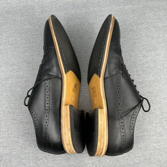 Fairlane Shoes Mens 13 Black Oxfords Leather Wingtip Classic‎ Office Preppy - Picture 9 of 16